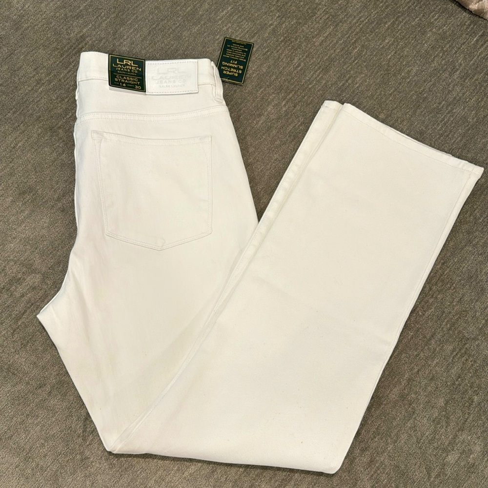 NWT RL JEANS - STRETCHY EGGSHELL/OFF WHITE PANTS SZ 14 30 LENGTH